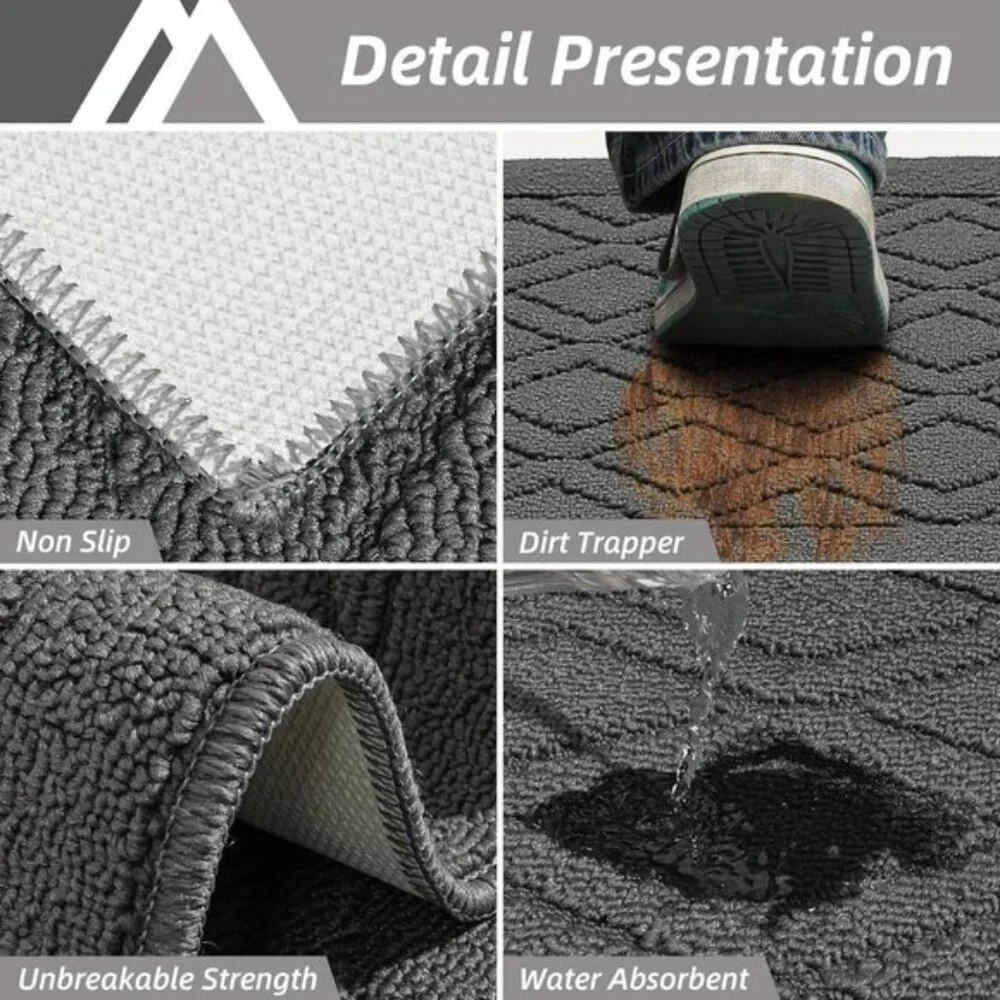 New 2-Piece Kitchen Rug Set, 48x20 & 30x20In Soft Non-Slip Washable Mats - Grey